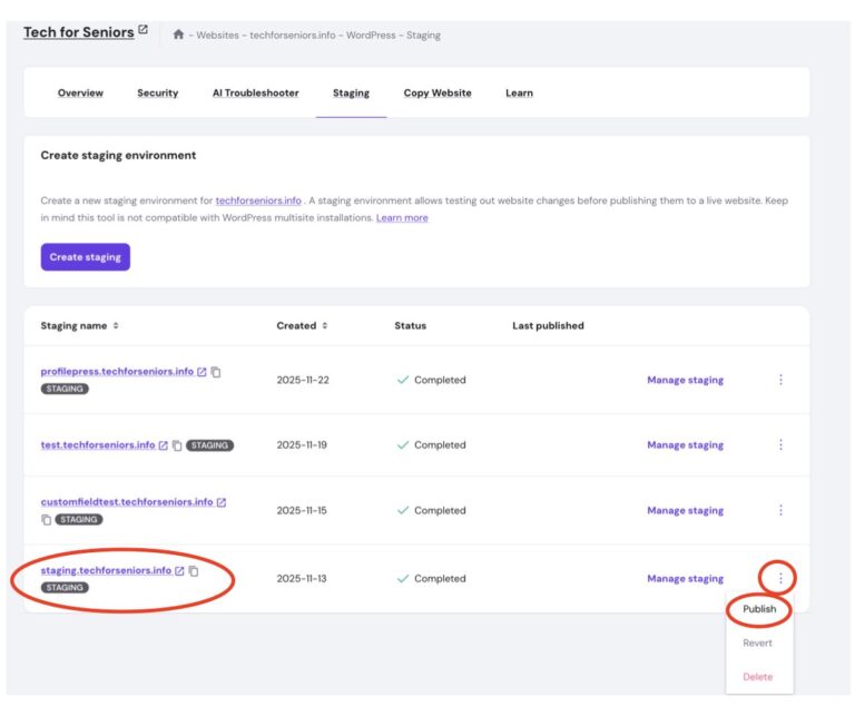 DOC – How to use the Staging Environment – Tech for Seniors